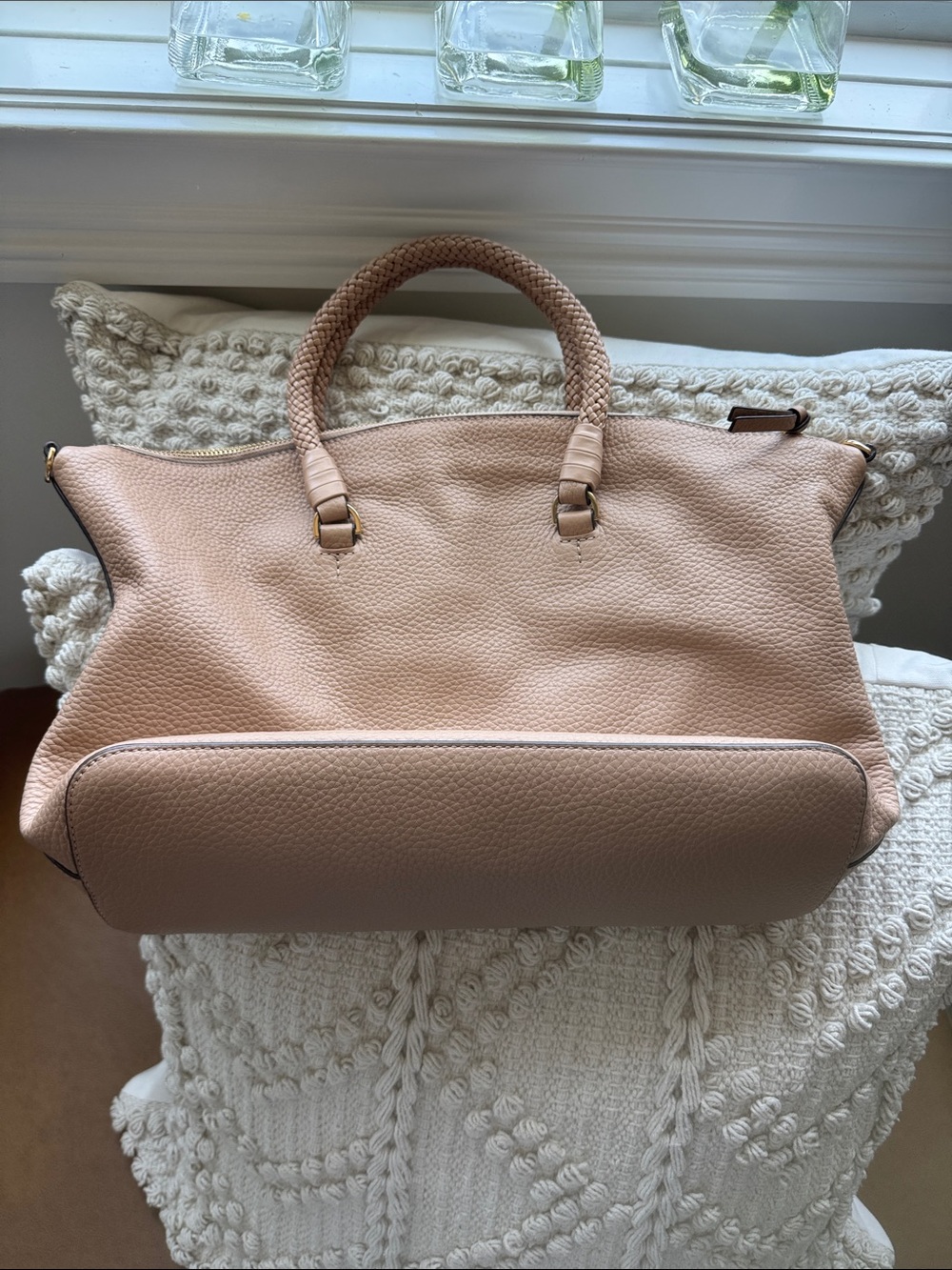Tory Burch Blush Pink Pebbled Leather Tote with Braided Handles NWOT - Picture 2 of 5